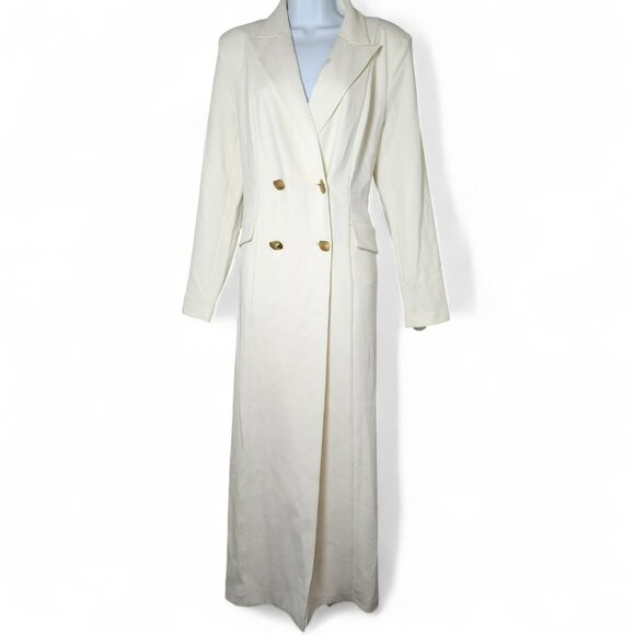 Donna Karan New York Coat Dress 8 | Ivory White Maxi Blazer w/ Gold Buttons - Picture 1 of 7